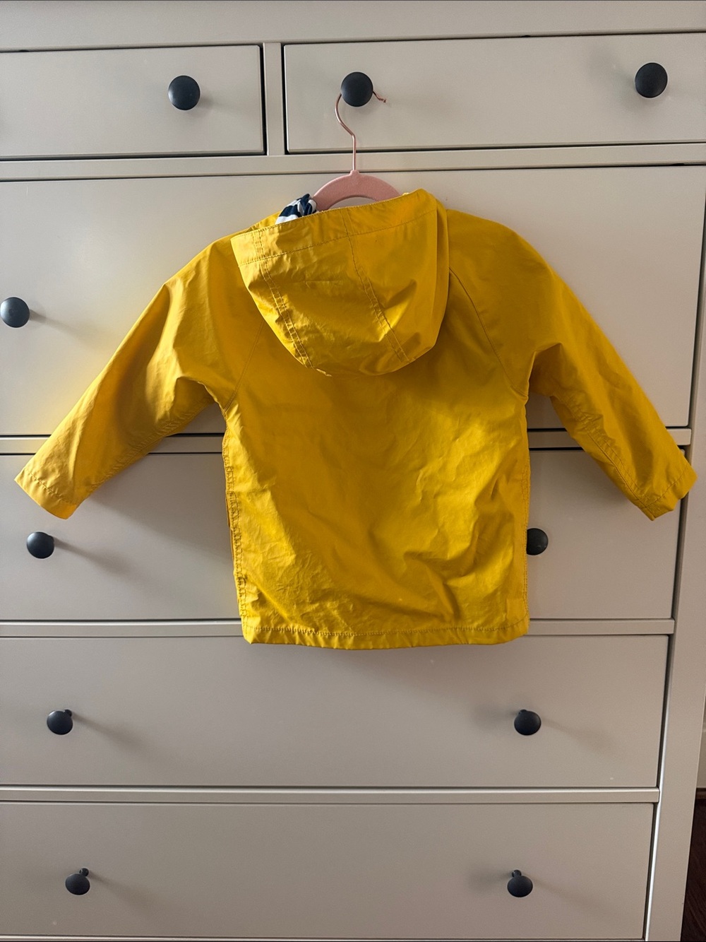 GAP Unisex Bright Yellow Hooded Kids Raincoat with Navy/White Striped Interior - Picture 3 of 10